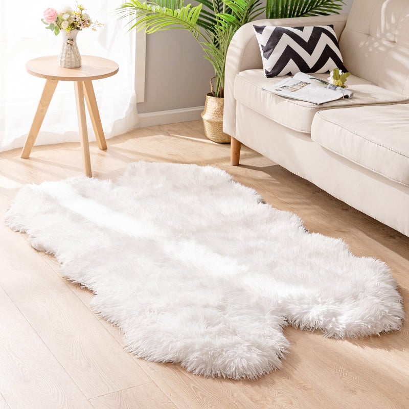 Carvapet Soft Fluffy Faux Sheepskin Fur Area Rug for Bedroom Floor Sofa Living Room 3 x 5 Feet,White - Image 1